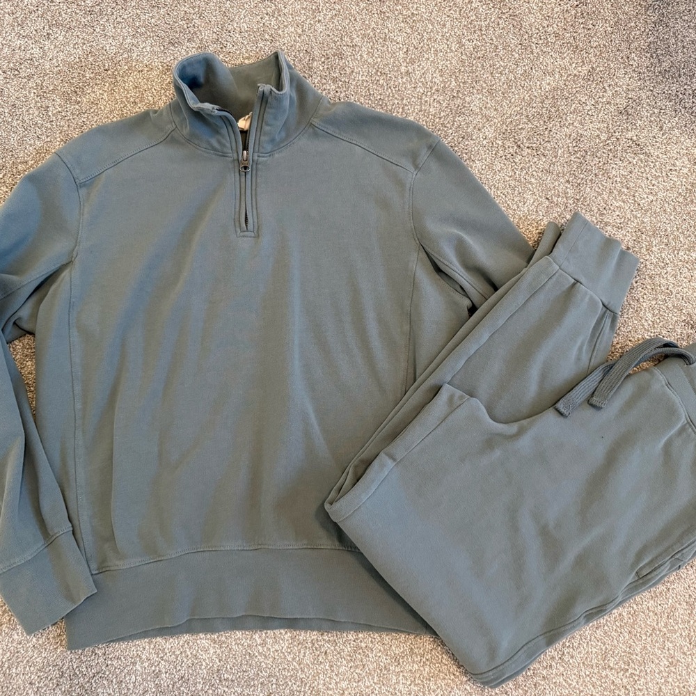 Pact Cloudknit Teal half zip and Joggers Set, size small, new without tags
